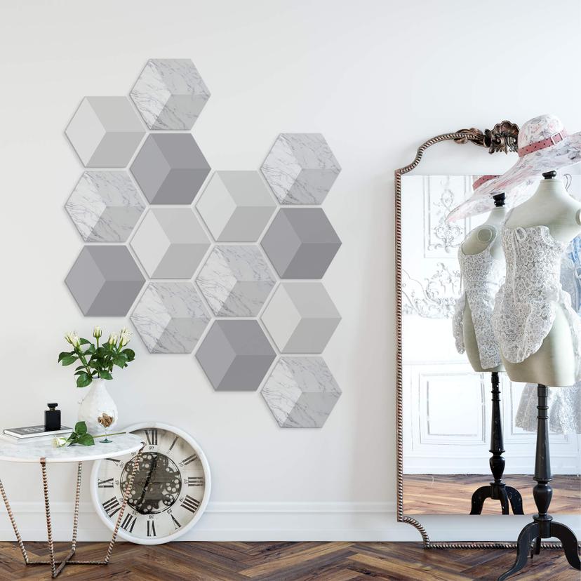 Esagono effetto 3D Alu-Dibond grigio chiaro