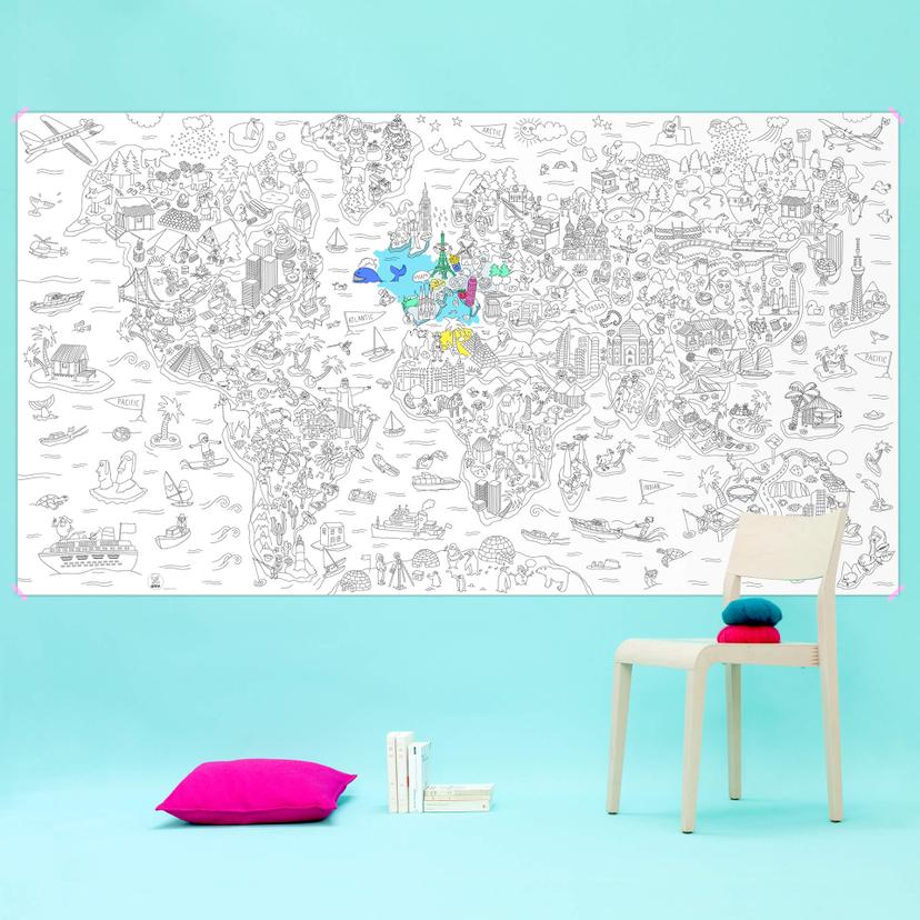 Faber-Castell farvelægningsplakat - Verdenskort 180x100 cm