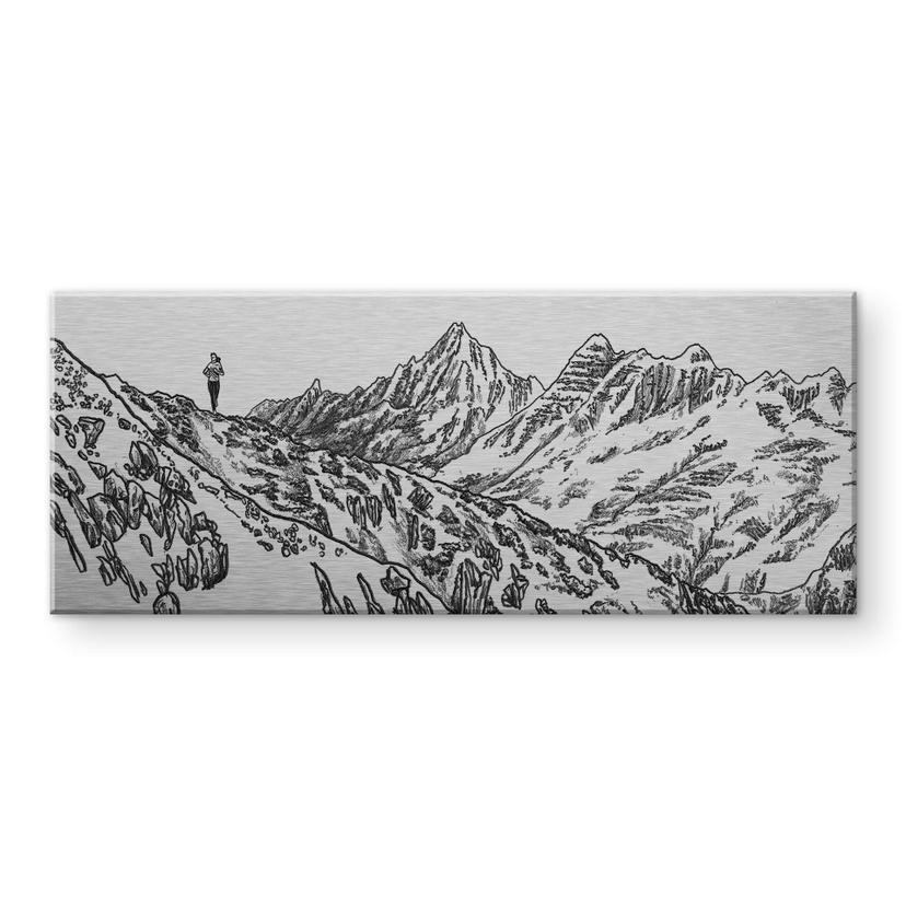Tableau en alu-Dibond effet argenté Sparshott - La course en montagne - Panorama