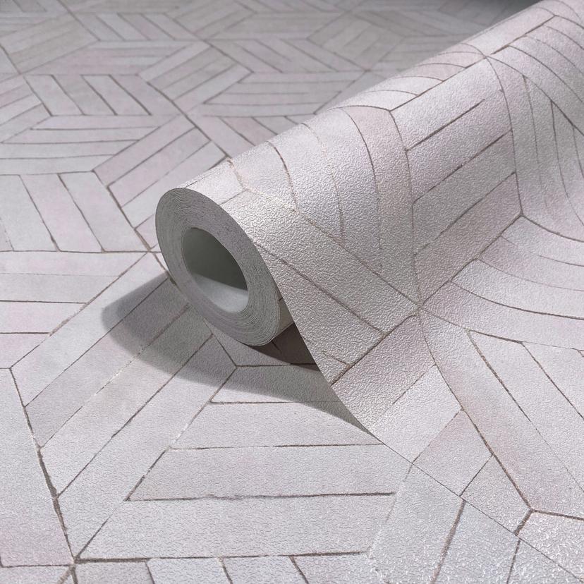 Non-woven tapet i grått 3D träeffekt Geometrisk