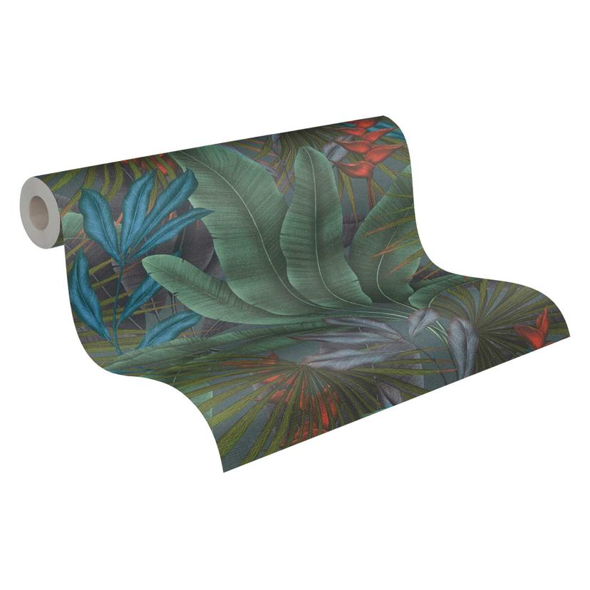 Papel pintado botánico en tonos verdes con plantas - papel pintado no tejido para un diseño de pared