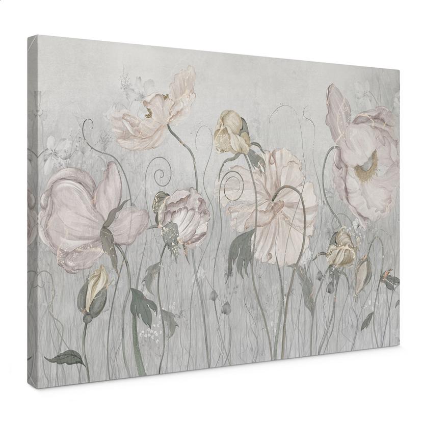 Canvas schilderij vintage stijl bloemen in grijs - Ms Tiff