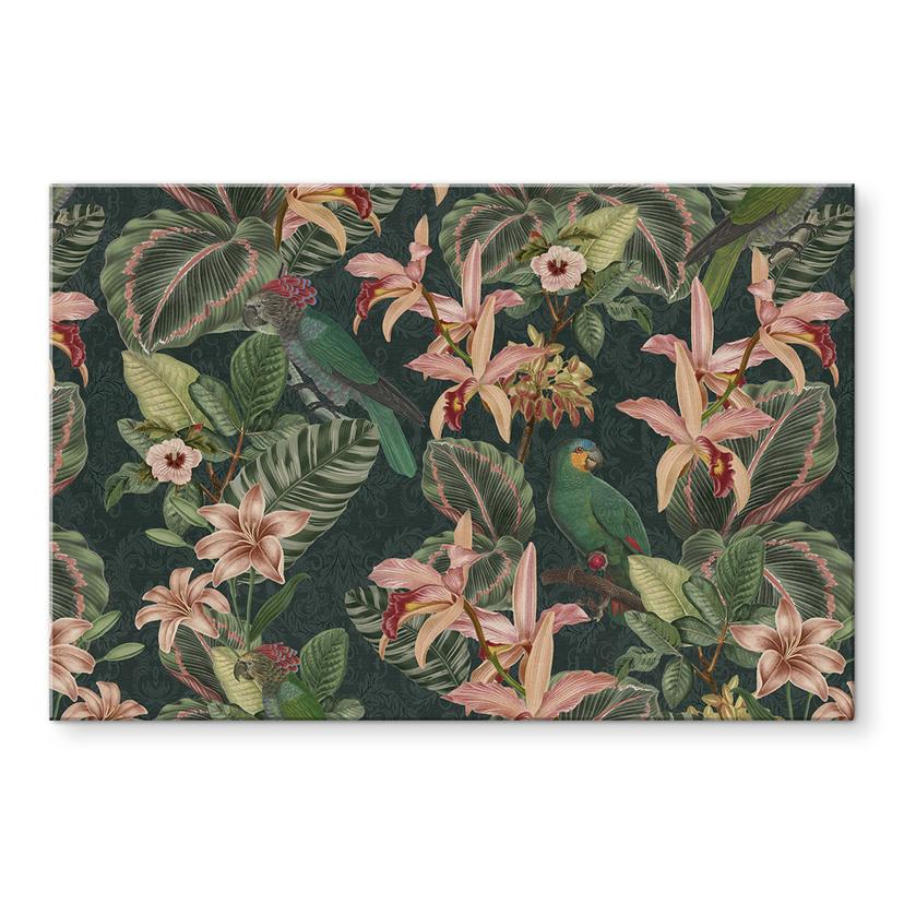 Pannello paraschizzi con pappagalli verde notte - Bloomery Decor