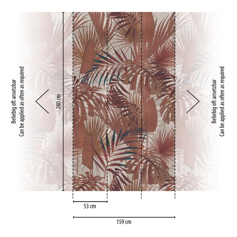 Djungel röda palmblad non-woven Fototapet natur för vardagsrum