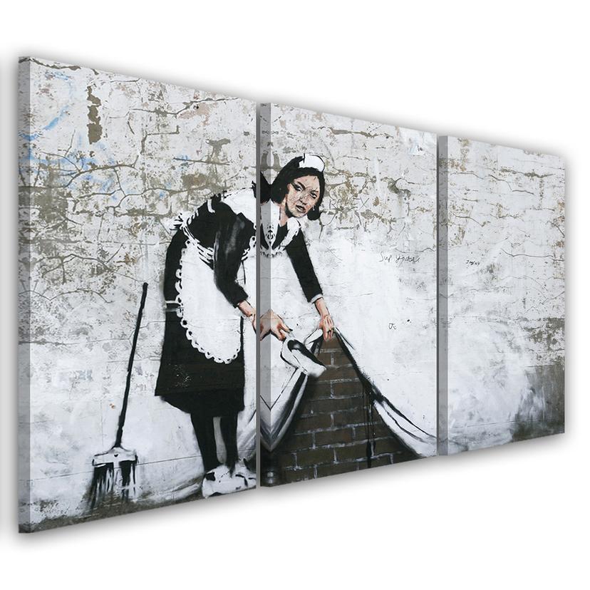 3 stykke lærredstryk, Banksy Maid Street Art