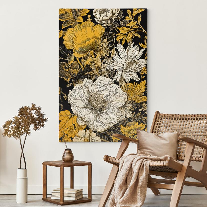 Stampa su tela Splendore di fiori in ocra - Jaszke