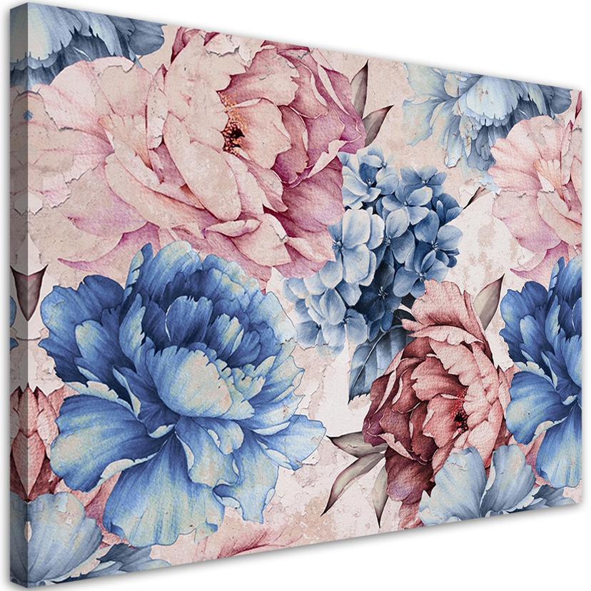 Tableau sur toile, fleurs de pivoine pastel nature