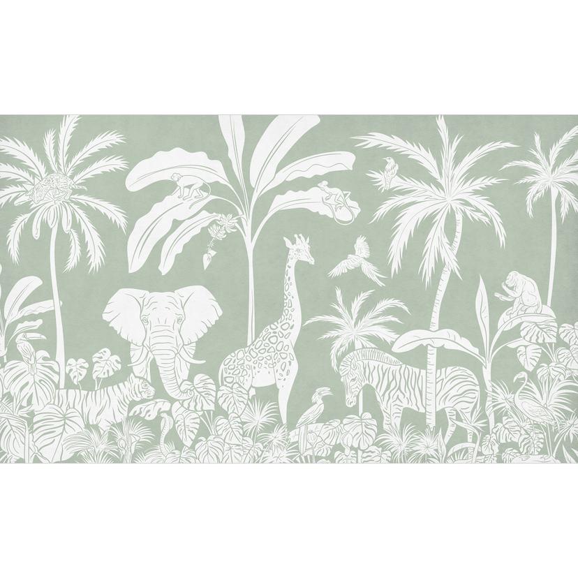 Animali della giungla su carta da parati verde tropicale - Kikki Belle
