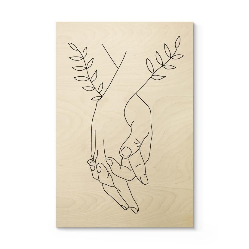 Billede af træ Line Art - Elskende, der holder i hånd - Lizde