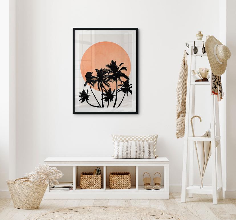 Poster Palme di fronte al sole arancione - Kubistika