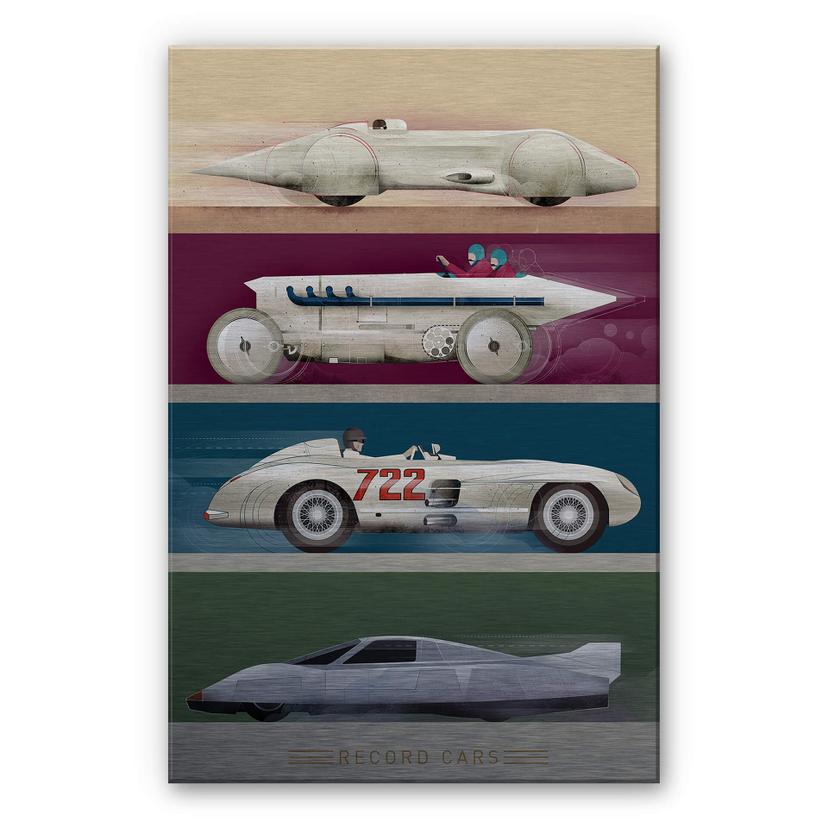 Dibond Schilderij met zilver effect Braun - Record Cars