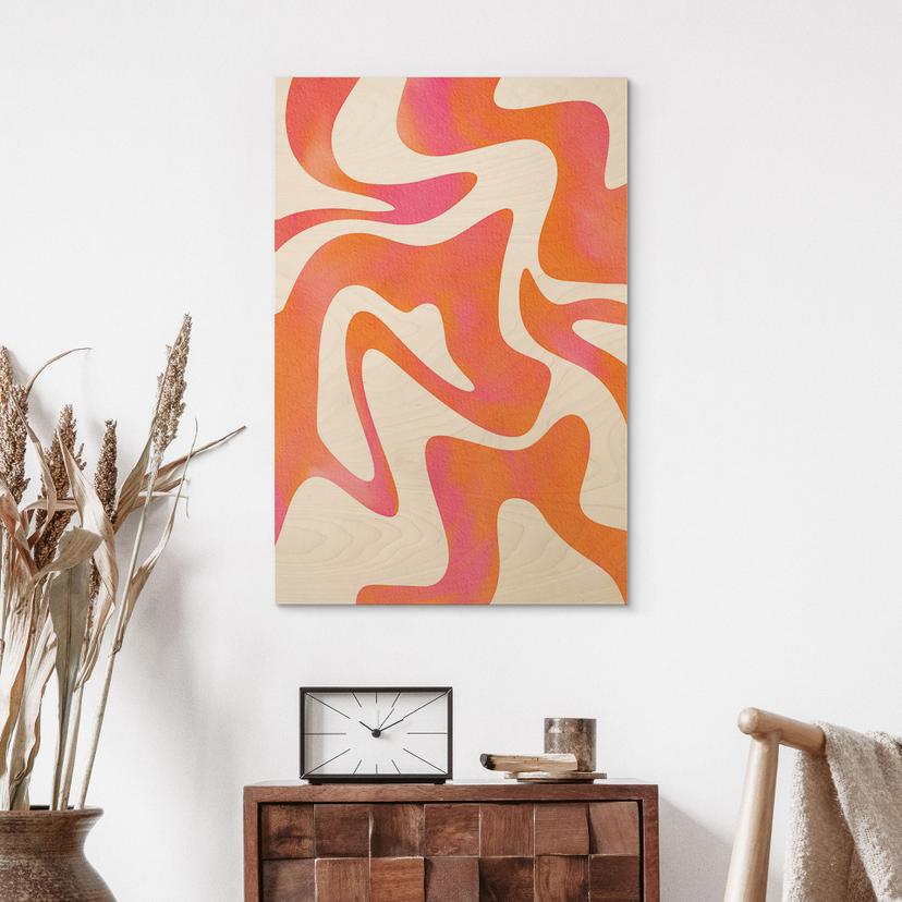 Stampa su legno Onde astratte color pesca - Bloom