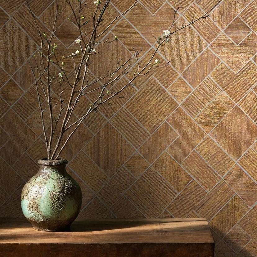 Papel pintado no tejido de cuadros dorados, rombos gráficos geométricos