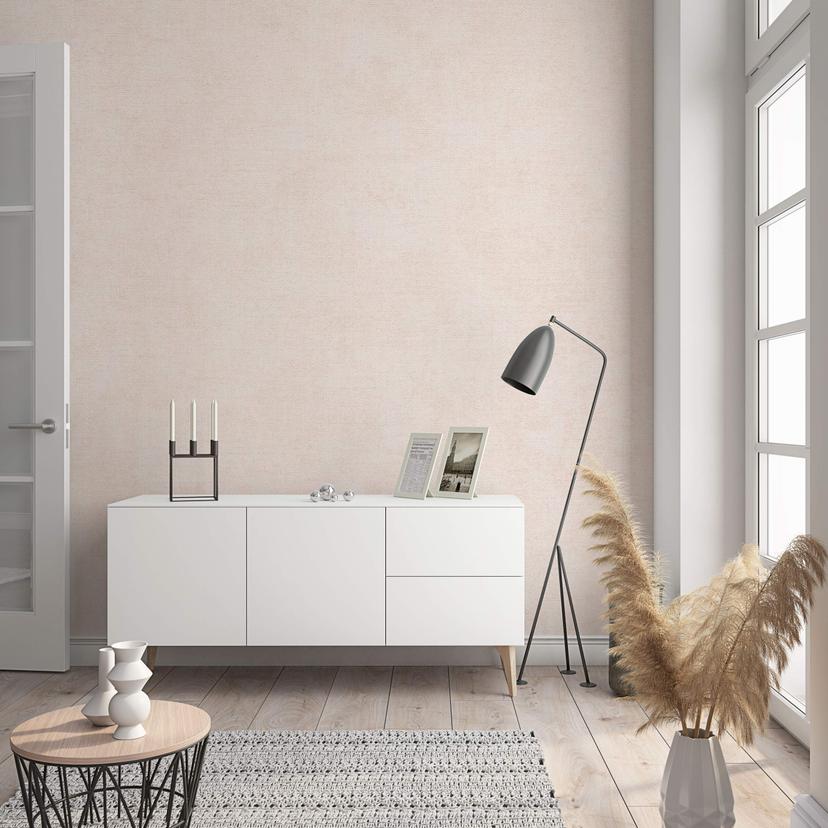 Non-woven tapet med moderne monokromt look og tekstur i beige ensfarvet