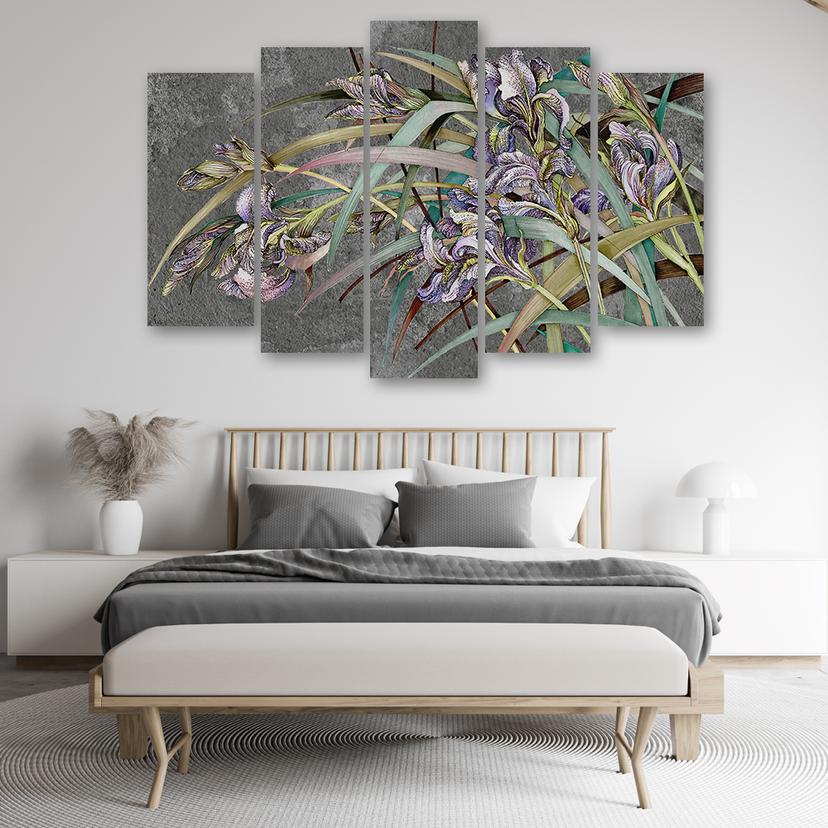 Stampa su tela 5 pezzi, fiori di iris nel vento