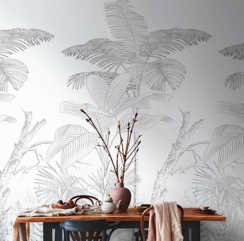 jungle tapet sort hvid - non-woven tapet botanisk Livingwalls - mat og glat