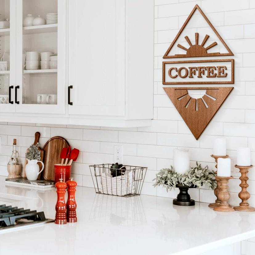 Décoration murale en bois placage d'acajou - Coffee nuit et jour