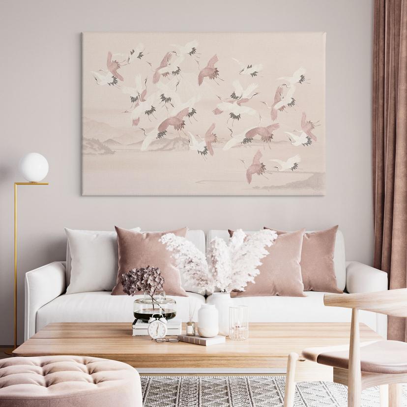 Canvas schilderij Kraanvogels over het meer - Bloomery Decor