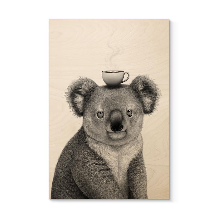 Tableau sur bois Koala avec café - Korenkova
