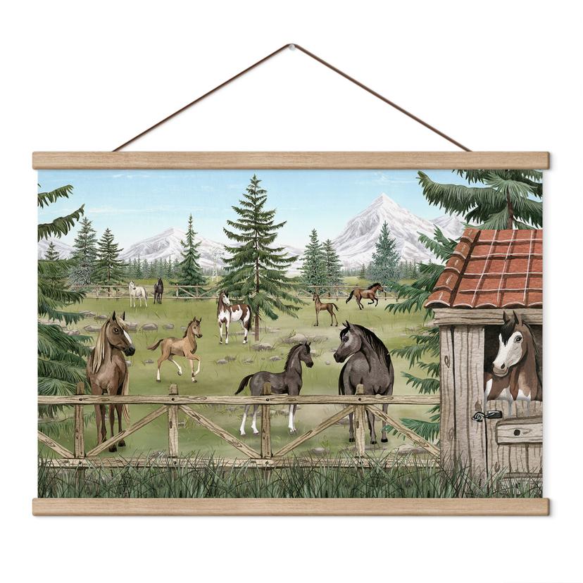 Kinderkamer Textielposter Paardenweide in het natuurpark - Oliver Robins