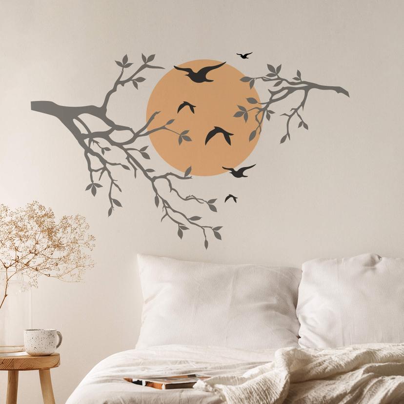 Sticker mural Oiseaux au soleil entre les branches