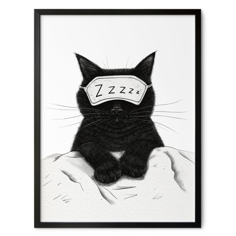 Poster Schwarze Katze mit Schlafmaske - Korenkova