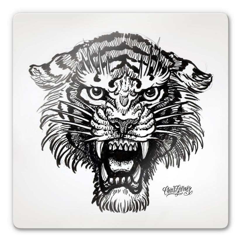 Tableau en verre - Miami Ink - Tigre en noir et blanc