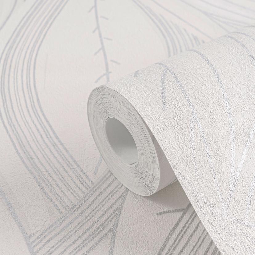 Papel pintado Leaves blanco gris claro - Papel no tejido con motivo de líneas finas