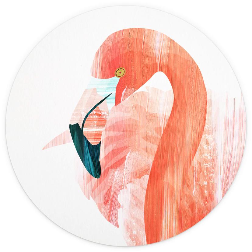 Goed Blauw - Rosa flamingo - Rund fototapet - non-woven tapet/självhäftande non-woven tapet