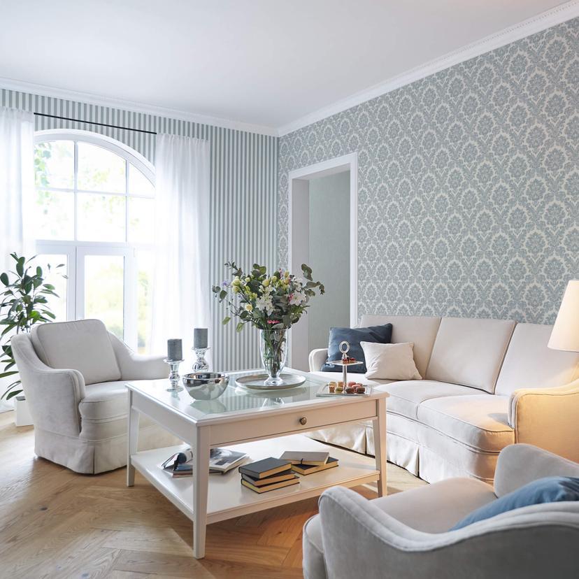 Rasch papier peint intissé, papier peint à motifs Trianon XIII bleu gris