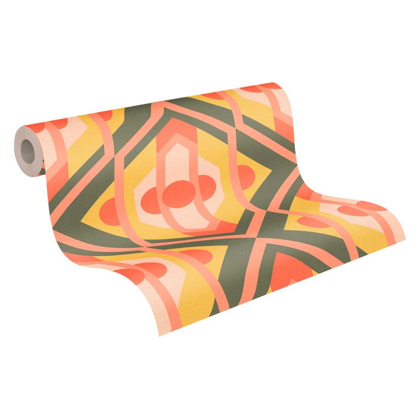 Papel pintado no tejido estilo retro verde naranja - papel pintado motivo abstracto - papel pintado