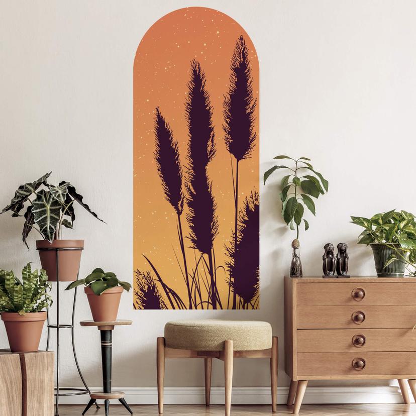 Wall Sticker Rundbueplanter - Pampasgræs orange-gul