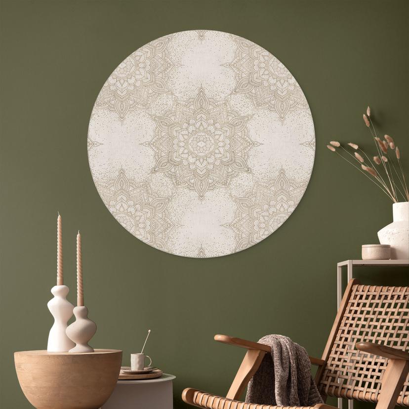 Stampe per pareti Mandala elegante in oro sabbia - Bloomery Decor - Alluminio dibond rotondo