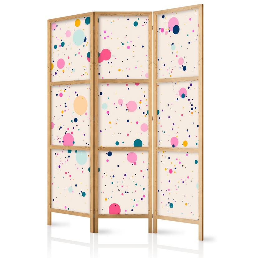 Japanischer Paravent, Raumteiler freistehend, Trennwand - Dots on a Light Pink Background