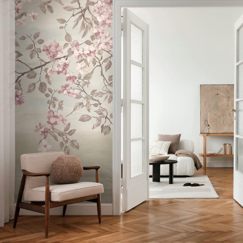 COSMOPOLITAN blomstrer grene pink beige - vintage Ikke-vævet tapet romantisk