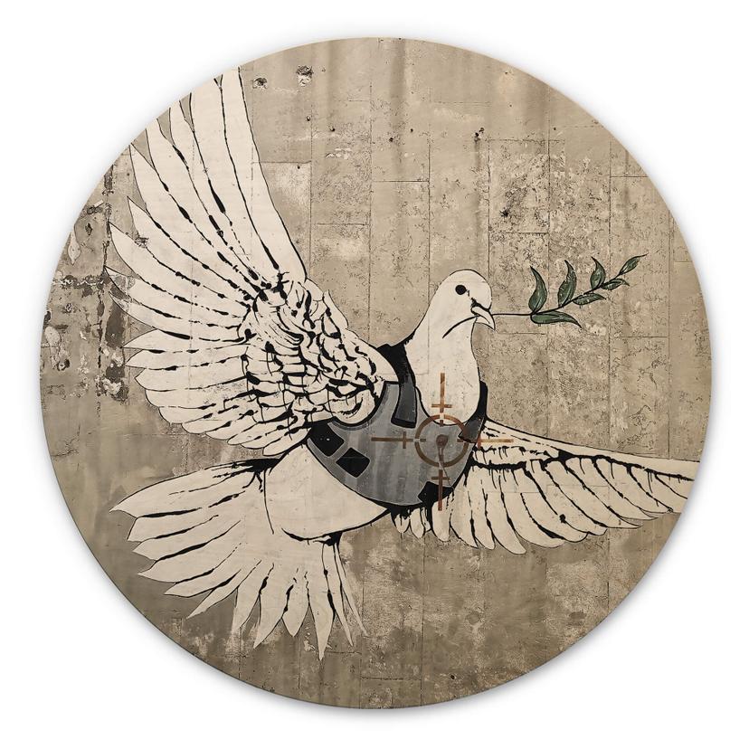 Banksy Billede af træ - Fredsduen - Rund