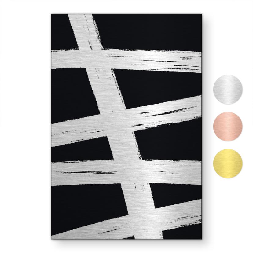 Geborsteld Alu-Dibond met goud-, zilver- & kopereffect - Grafische penseelstreken - Treechild