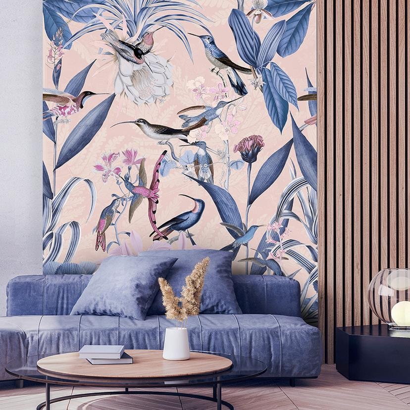 Fototapete, Blaue Exotische Blumen Vögel Natur - Andrea Haase