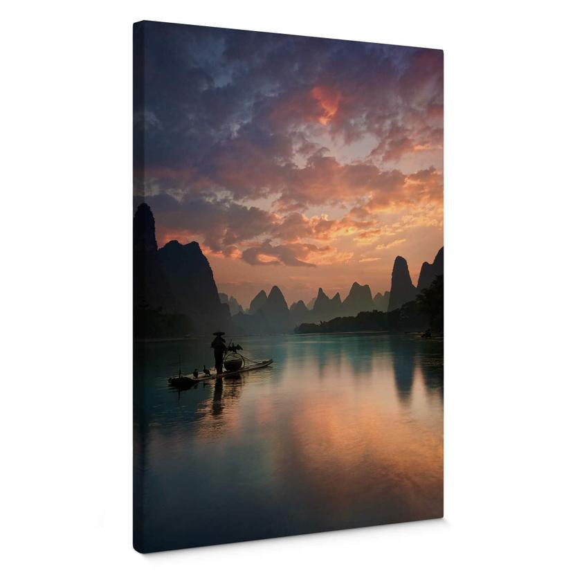 Lienzo Zhang - Paisaje fluvial asiático al atardecer