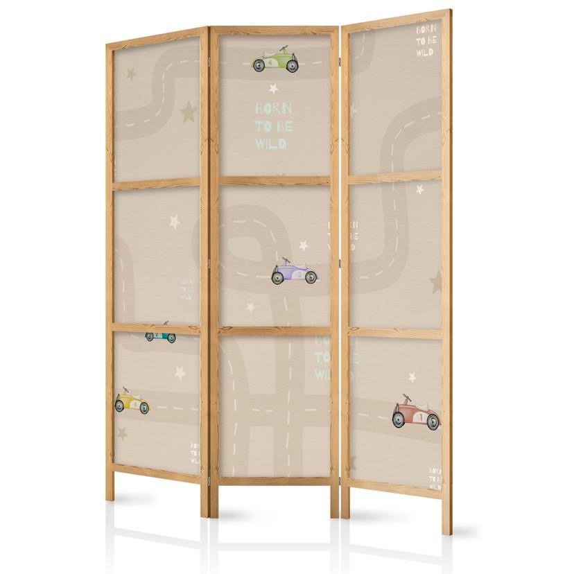 Japanischer Paravent, Raumteiler freistehend, Trennwand - Race on a beige background with stars