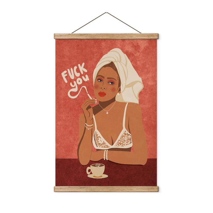Tekstil plakat Fuck dig - Kaffe med cigaret | Feminisme - Oltmanns