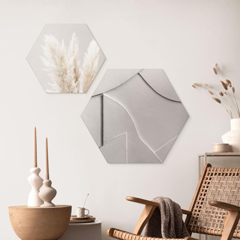 Esagono murale Strutture astratte in morbido beige - Böhmer - Alluminio Dibond