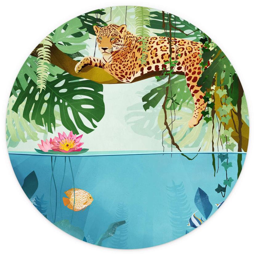 Goed Blauw - Tiger i djungeln - Rund fototapet - non-woven tapet/självhäftande non-woven tapet