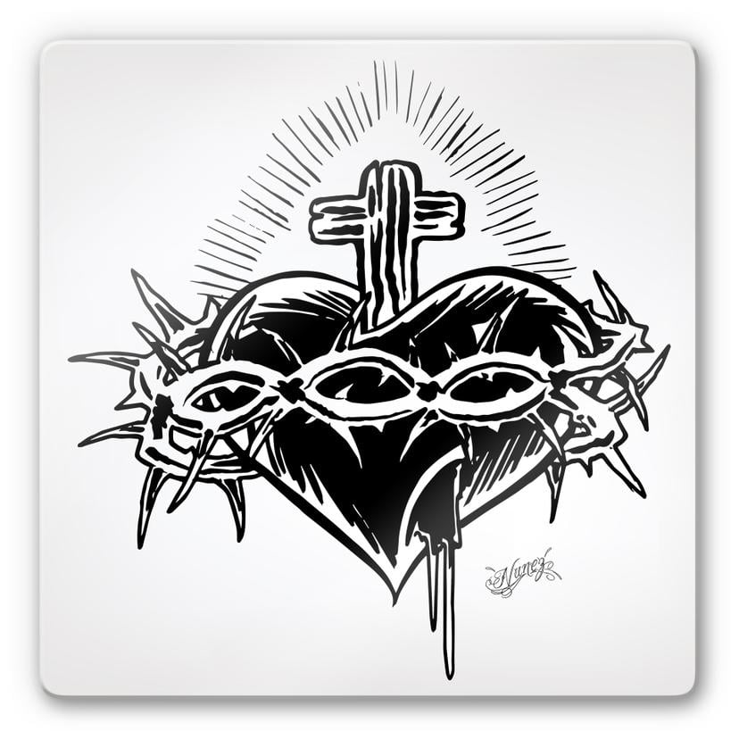 Tableau en verre - Miami Ink - Cœur et croix