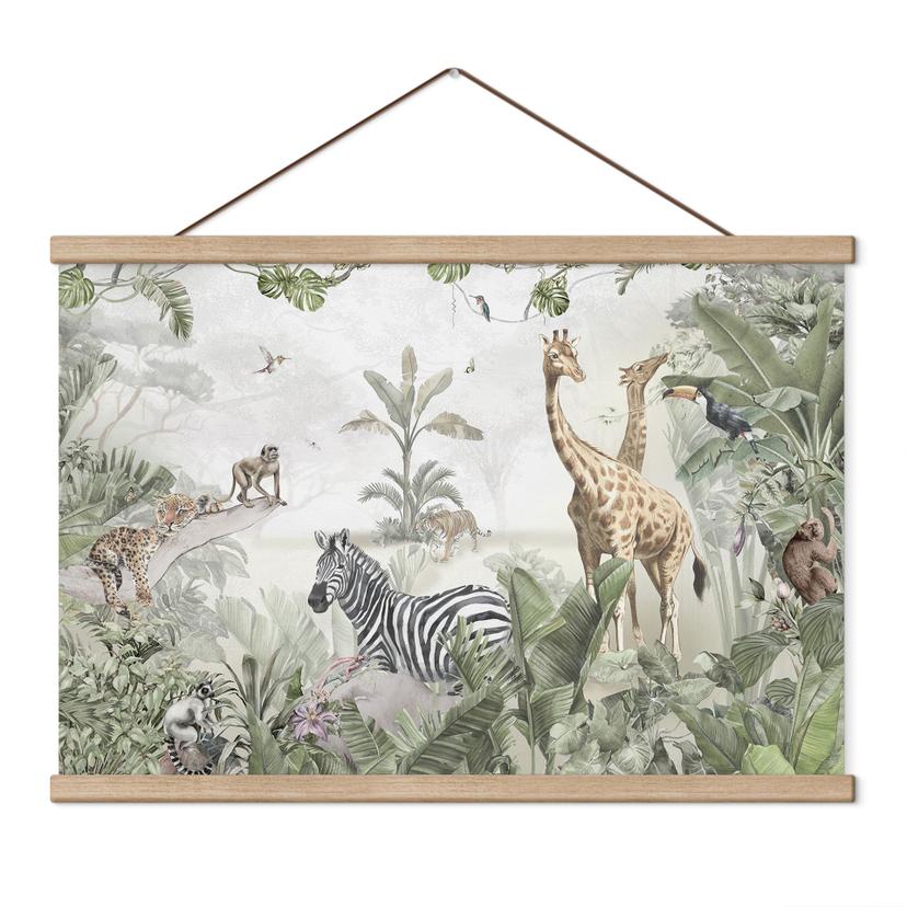 Textielposter Jungledieren op een grote safari - Ms Tiff