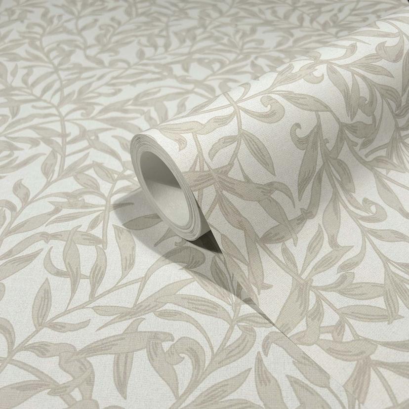 Papel pintado no tejido hojas, motivo hoja naturaleza floral en beige