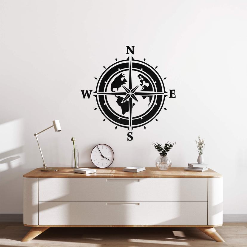 Sticker mural Boussole avec continents abstraits