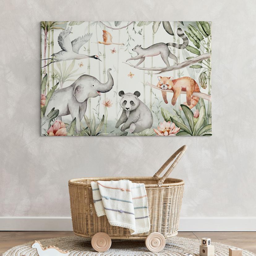 Canvas Aziatische dieren in het bamboebos - Kvilis