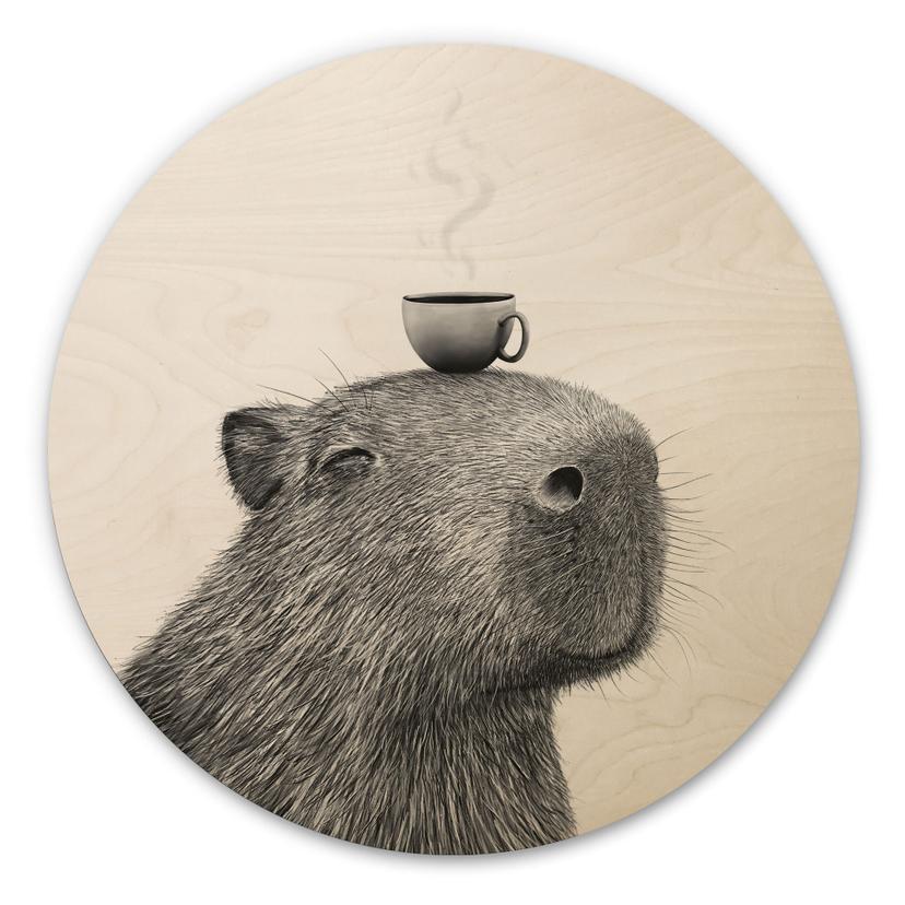 Tableau sur bois Capybara Matin Café - Korenkova - Rond