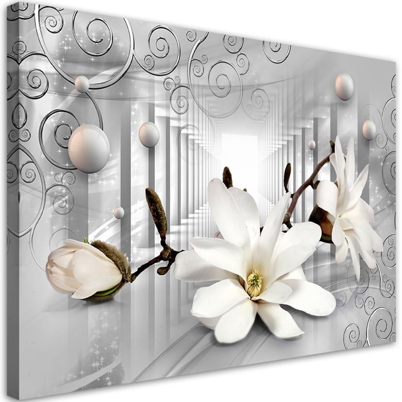 Canvasbillede, Blomster i en tunnel 3D kugler